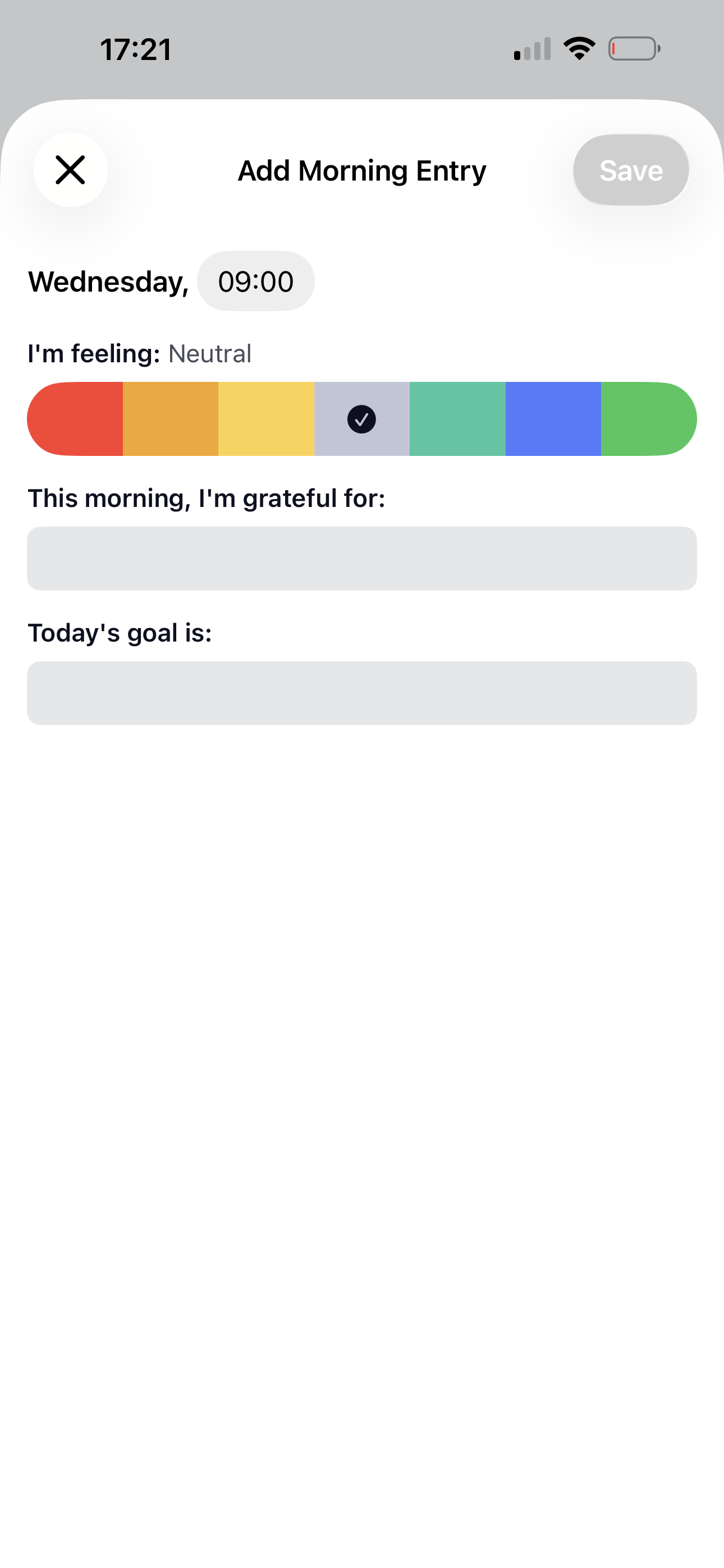 Upp morning check-in screen