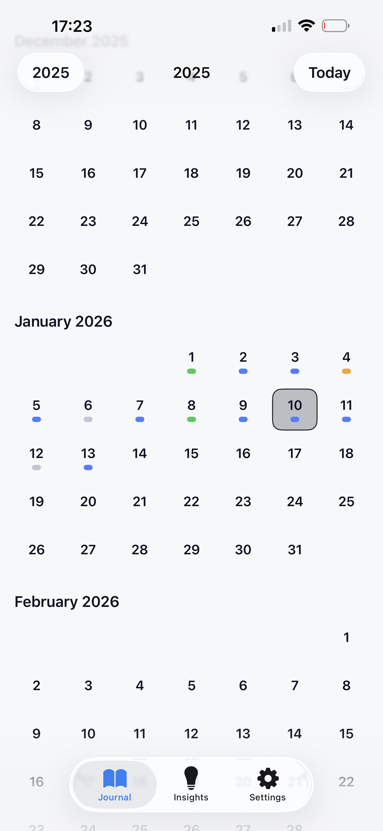 Upp extended journal history view across multiple months