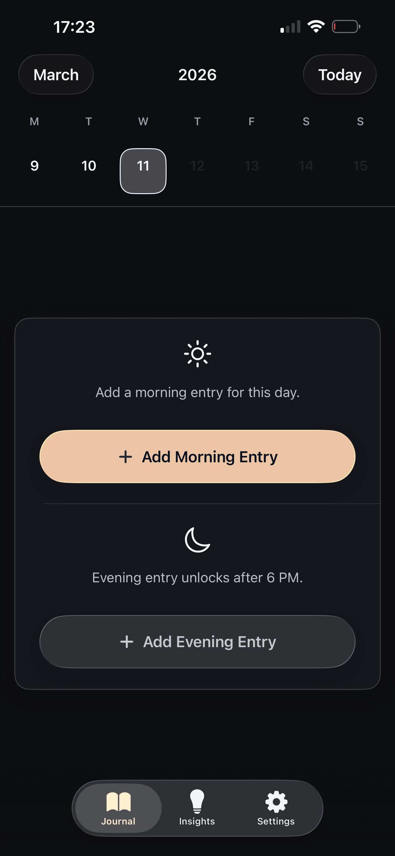 Upp journal history screen